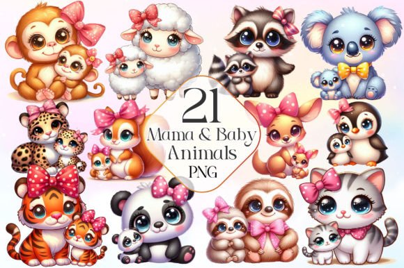 Download Mama and Baby Animals Clipart PNG - Anima Collection