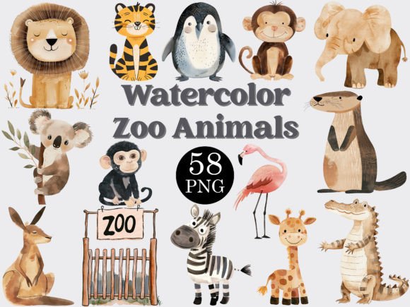 Download Watercolor Zoo Animals Clipart Bundle - Anima Collection