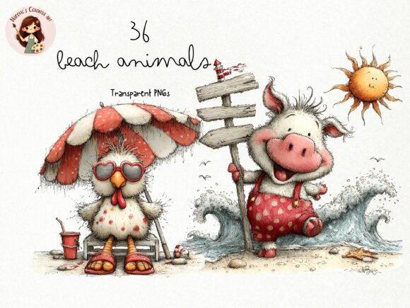 Download Beach Farm Animals PNG Clipart Set - Anima Collection
