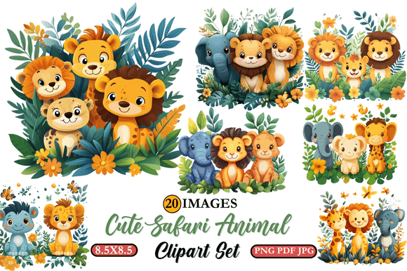 Download Cute Safari Animal Clipart Set - Anima Collection