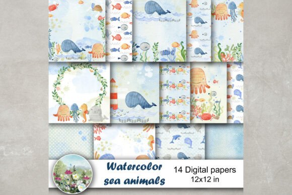 Download Watercolor Sea Animals Digital Papers. - Premium Resources